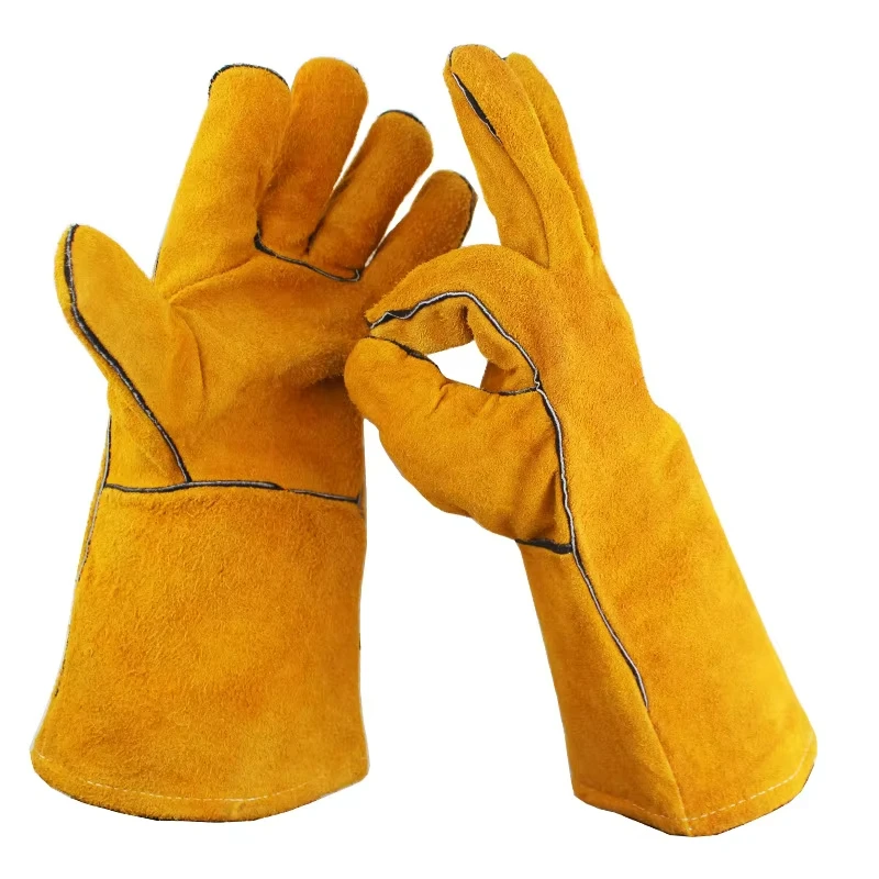 Personal Protective Mittens Flower Arrangement Gloves Cowhide Split Leather Welding High Performance Gardening Gloves view 6
