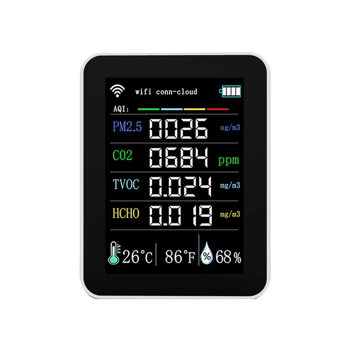 

Tuya 7 in 1 WIFI Air Quality Detector CO2 Tester PM2.5 TVOC CO2 CH2O Formaldehyde Monitor TFT Display Air Tester,White