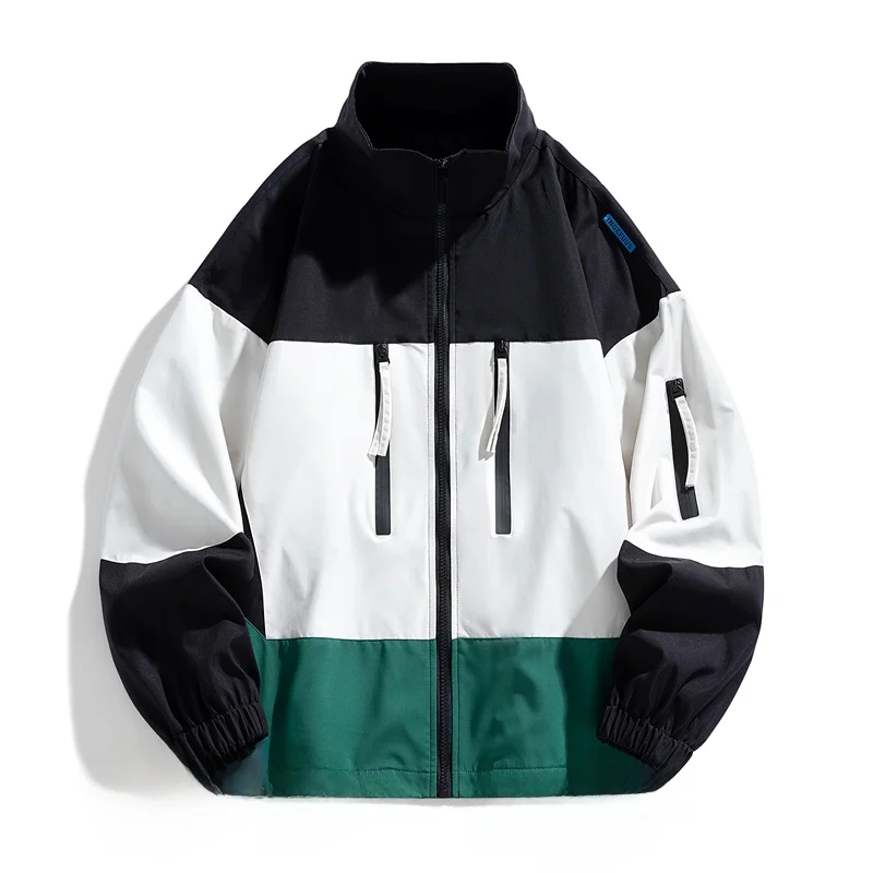 

Spor Stripe Pattern Stand Collar Jaet for Young Men Thin Outerwear Casual Baseball Sle Polyester Fiber Long Sve Zipper