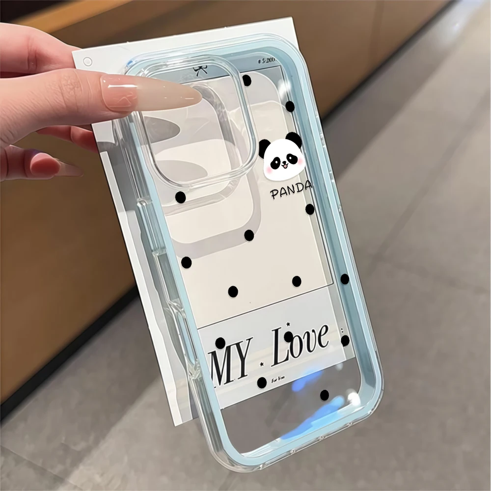 Niedliche Panda- & Polka-Dot-Handyhülle für iPhone 16 14 15 Plus 13 14 15 17 16 12 11 Pro Max Air XS XR Transparente Weiche Hülle – Detail 2