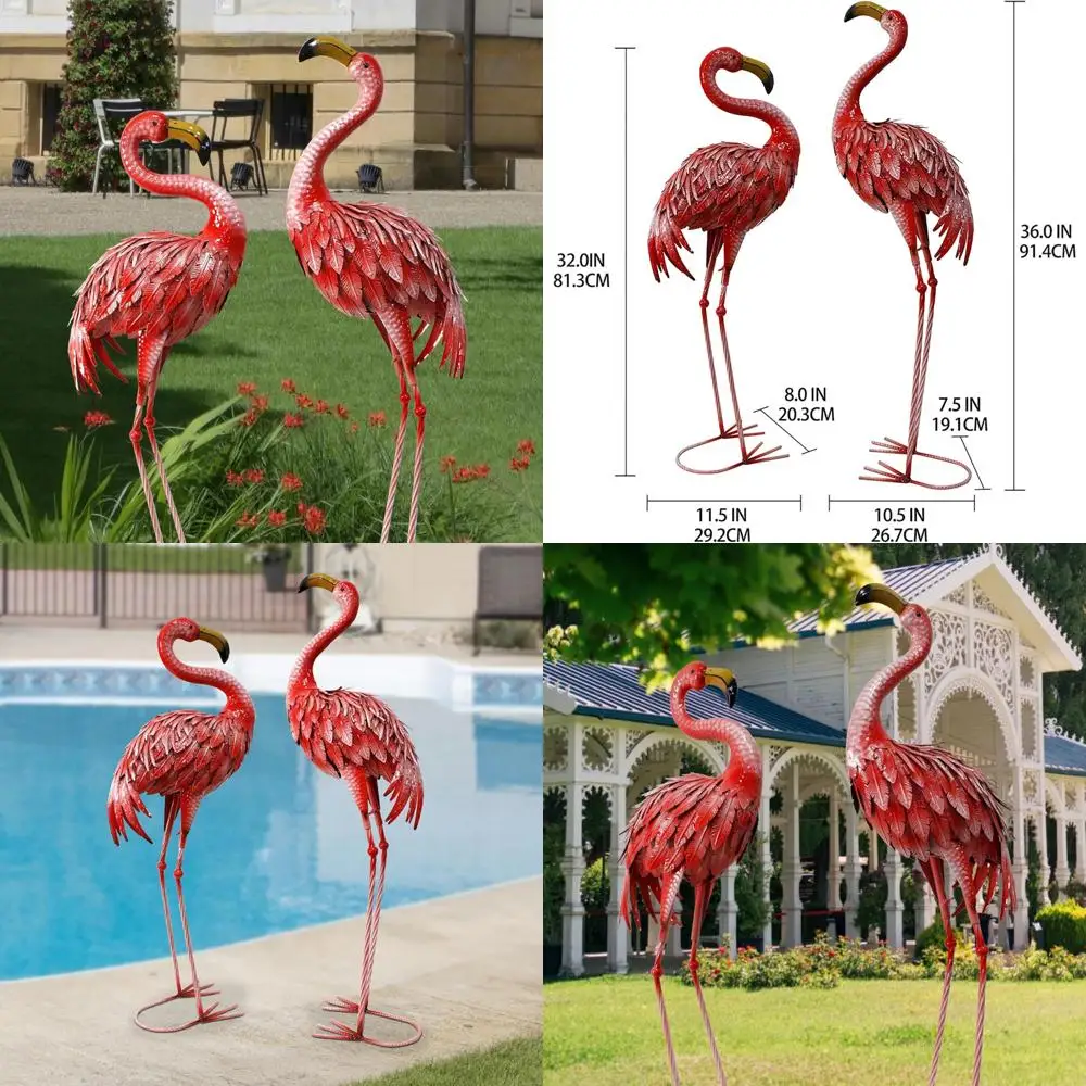 

Металлические садовые статуи фламинго, высота 32-36 дюймов, яркий уличный декор газона для заднего двора, крыльца, патио