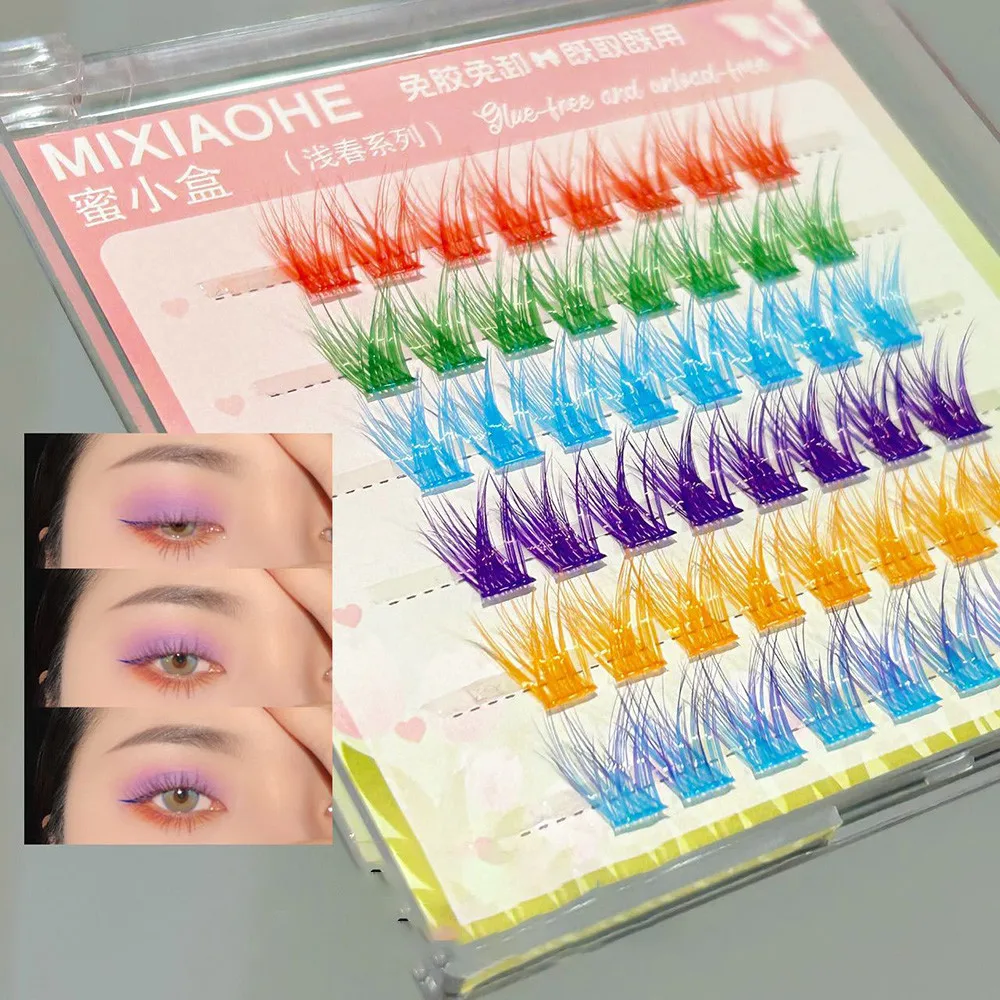 6 Rijen 6 Kleuren Gemengde Valse Wimpers Lijmvrij Gemengde Cartoon Gevoel Enkele Cluster Fotogenieke Valse Wimper Make-Up Accessoires
