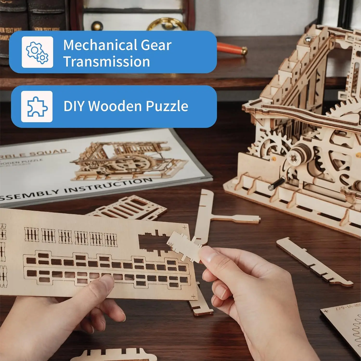 Robotime Rokr 대리석 코스터 3D 퍼즐 게임 공이있는 나무 모델 키트 어린이와 성인을위한 목조 건설 공예 장난감