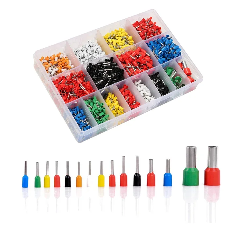 2120pcs Insulated Cord Pin End Terminals Tin-Plated Copper Crimp Connector Ferrules Assorted Kit Set 22-5AWG