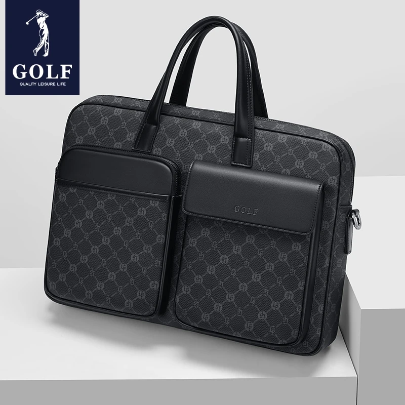 Maletín de GOLF, bolso de cuero para hombre de negocios, bolso de trabajo, bolso de oficina Vintage para ordenador portátil, bolsos de hombro de lujo para hombre de alta calidad