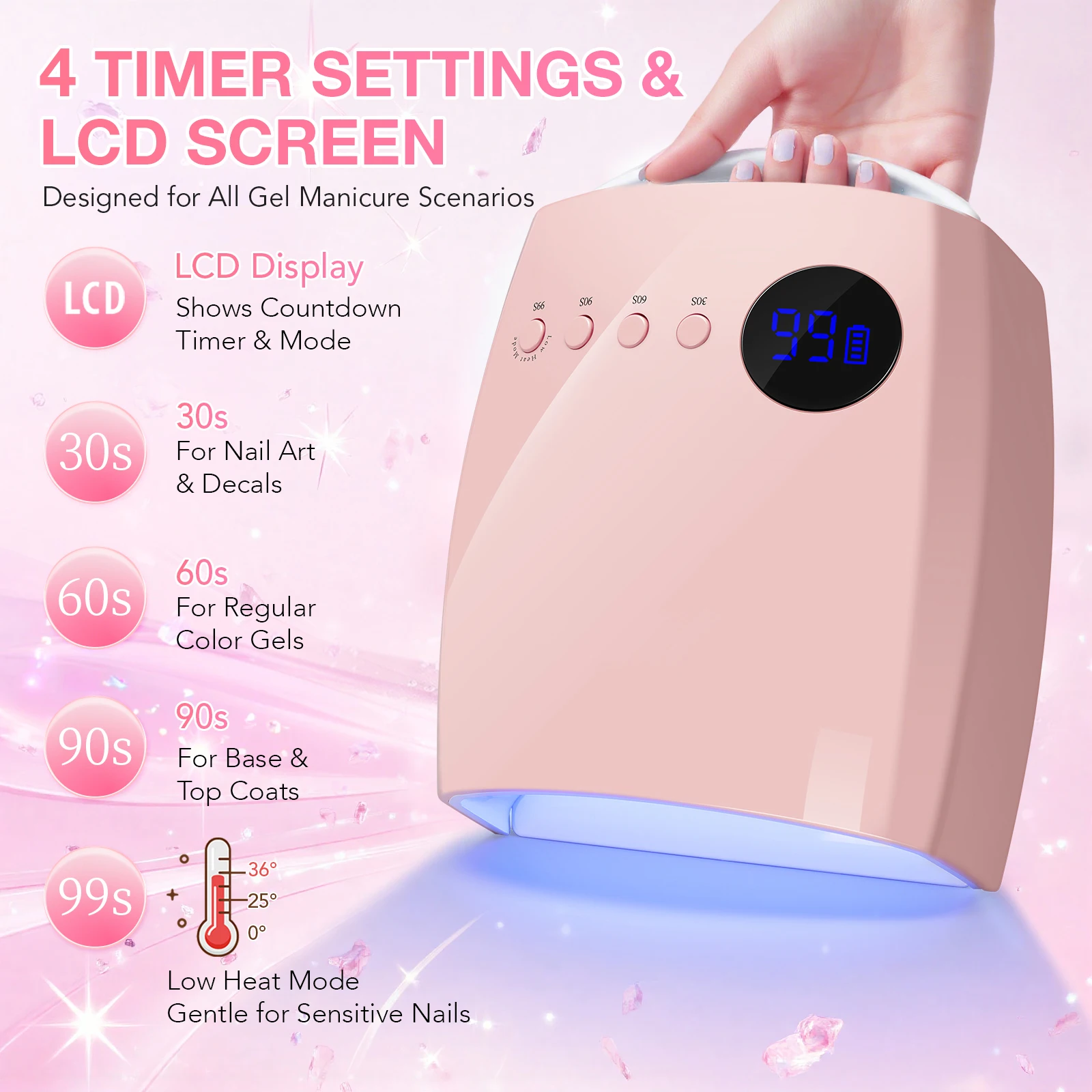 45LEDS Nail Lamp Rechargeable Gel Polish Drying Lamp With Smart Sensor & 4 Timer Setting Wireless Nail Drying Lamp Manicure Tool