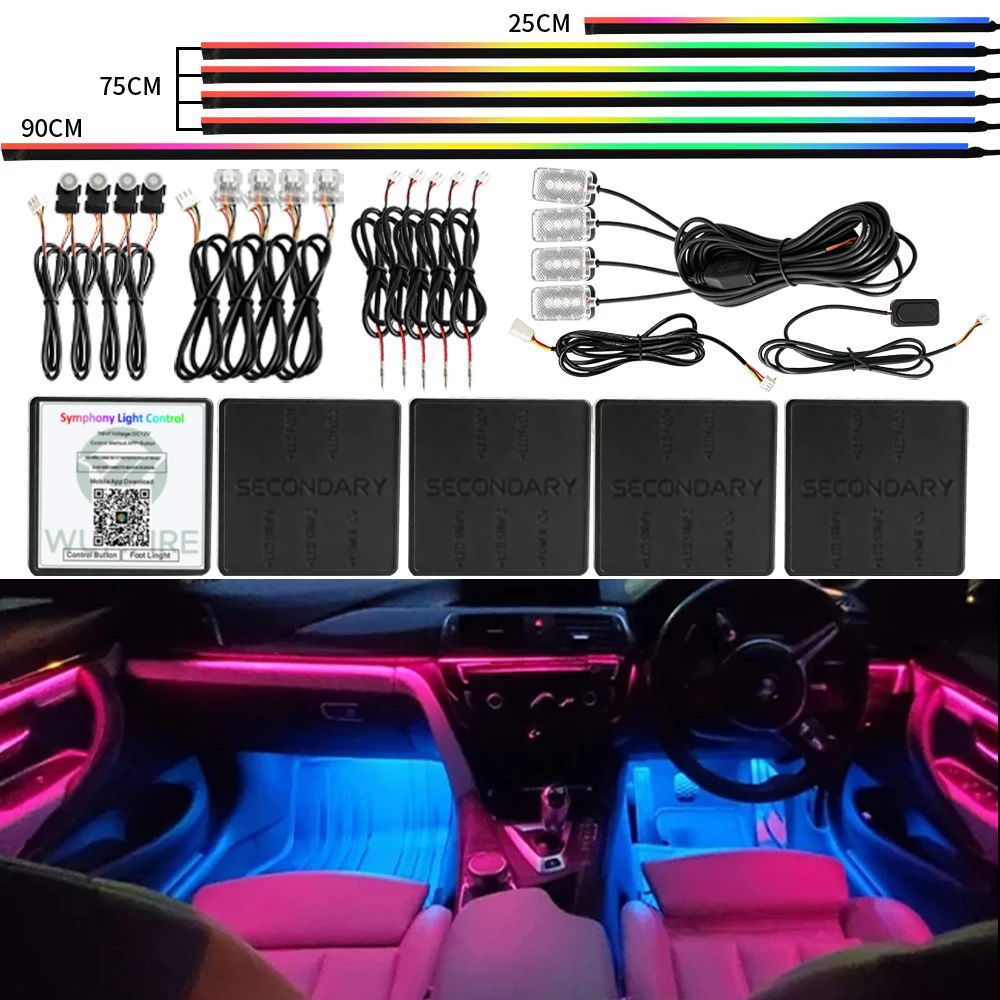 Symphony Streamer Auto Umgebungslicht Innenraum LED Vollfarbe RGB Neon Acryl Streifen Atmosphäre Beleuchtung Kit App