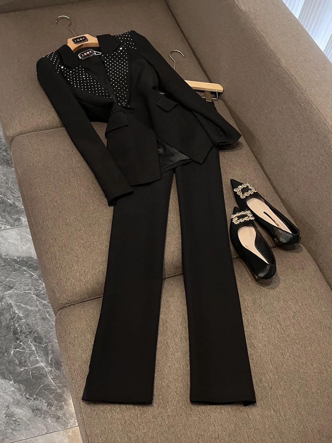 

Комплект костюма Ele Diamond Embellied, женская профессиональная одежда, комплект из двух предметов Godd Sle, элитный комплект