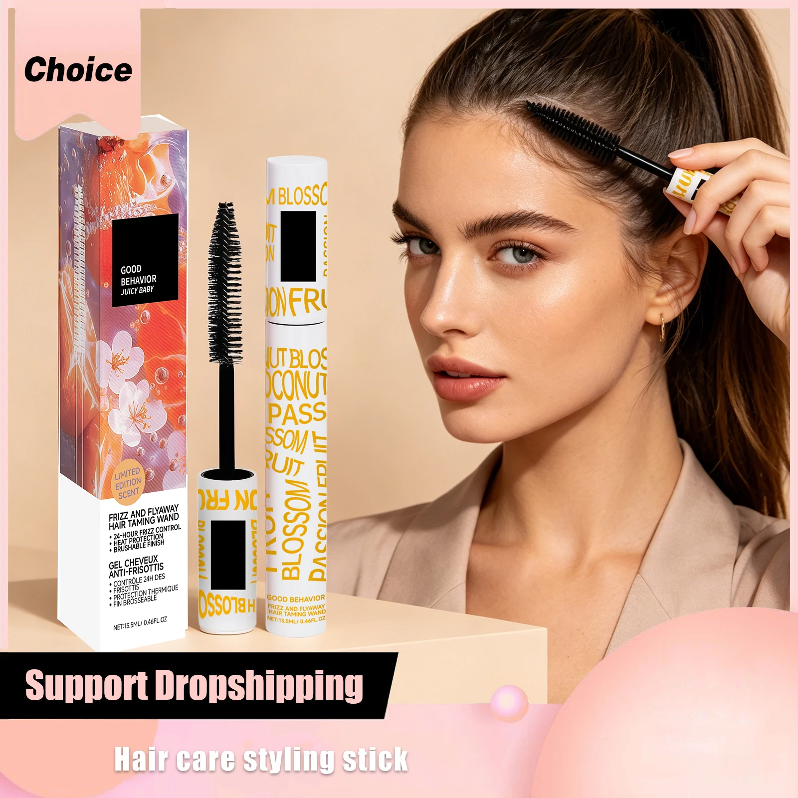 Hair Wax Stick Mascara Brush Strong Hold Quickly Smoothing Fixe Hairs Strands Anti-Frizz Flyaway Control Broken Hair Styling Gel