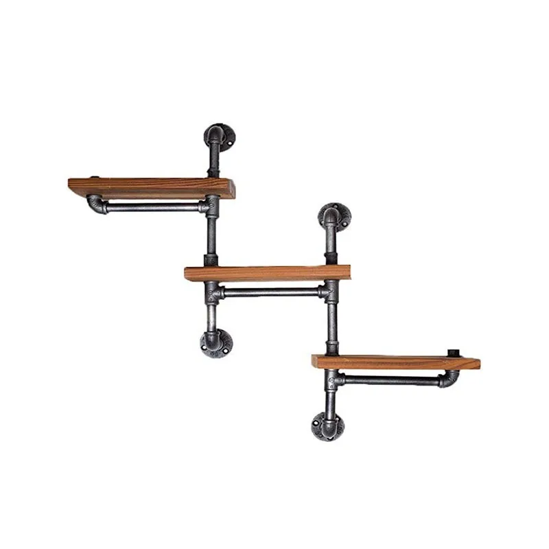 Retro water pipe shelf, wrought iron bookshelf, living room bedroom shelf