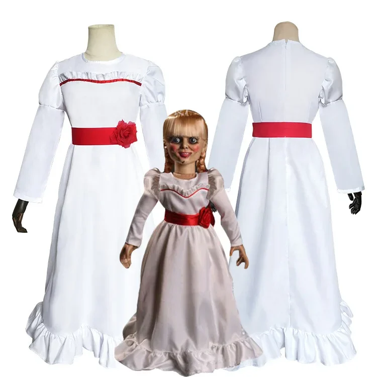 Halloween Costume For Women Annabel Halloween Horror Doll Cosplay Dress White Fancy Dress Party Scary Cosplay Movie Outfit