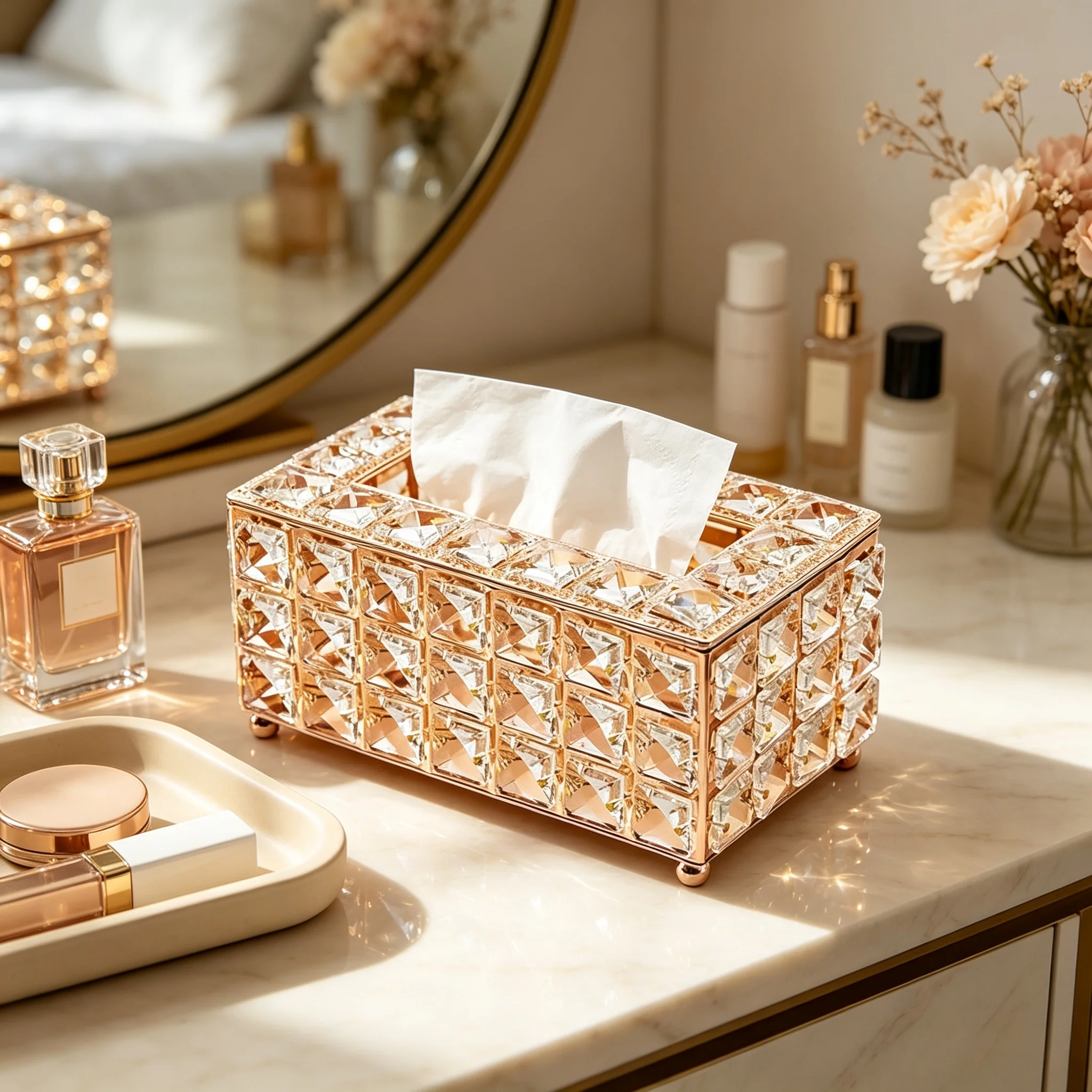 Square Rectangular Tissue Holder Metal Tissue Box for Hotel Bedroom Coffee Table Luxury Desktop Ornament