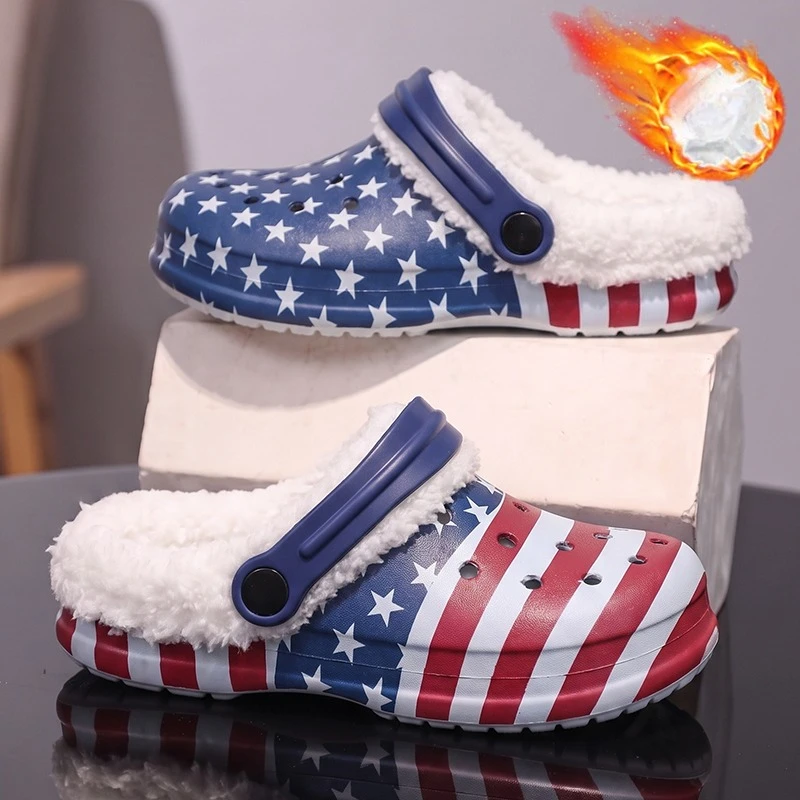 Kids Warm Cotton Slippers Winter Plush Clogs for Children Casual Home Cotton Shoes Boys Girls Anti-slippery Outdoor Garden Shoes