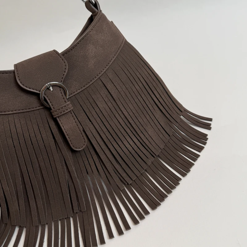 MOODS Bohemian Style Underarm Shoulder Bags For Women Faux Suede Small Cross Body Bag Pure Color Tassels Vintage Handbags 2026
