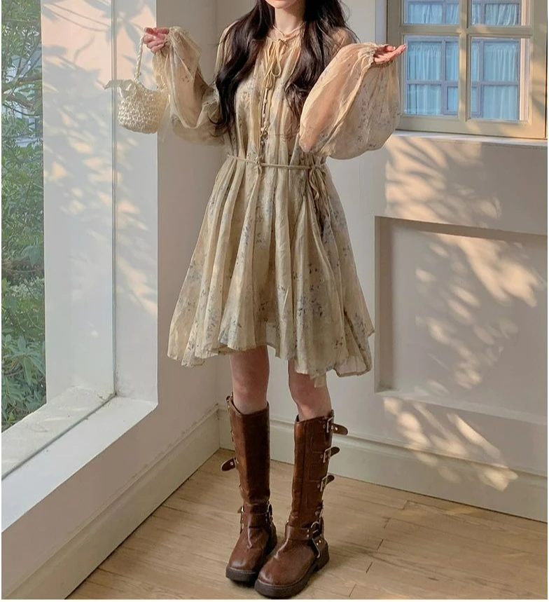 

2026 Retro New Chinese Floral Dress Female Spring and Autumn Vacation Wind Light Fairy Skirt