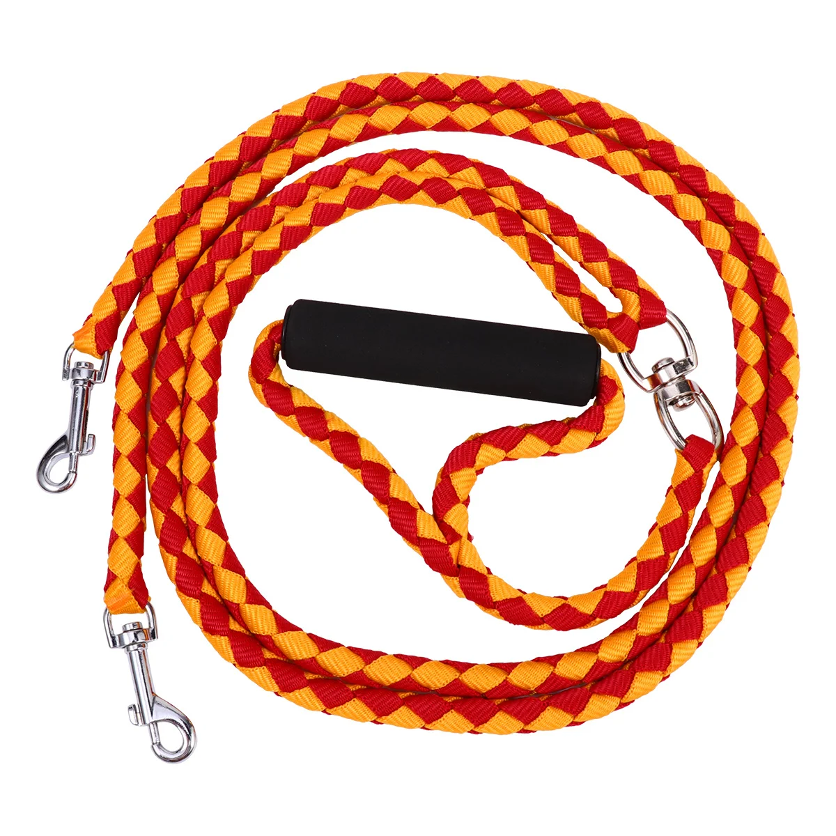 

1pc Pet Dog Double-Headed 145X15X3Cm Red+Yellow Woven Training Rope Comfort Grip Outdoor Walk Tangle-Free Lead For