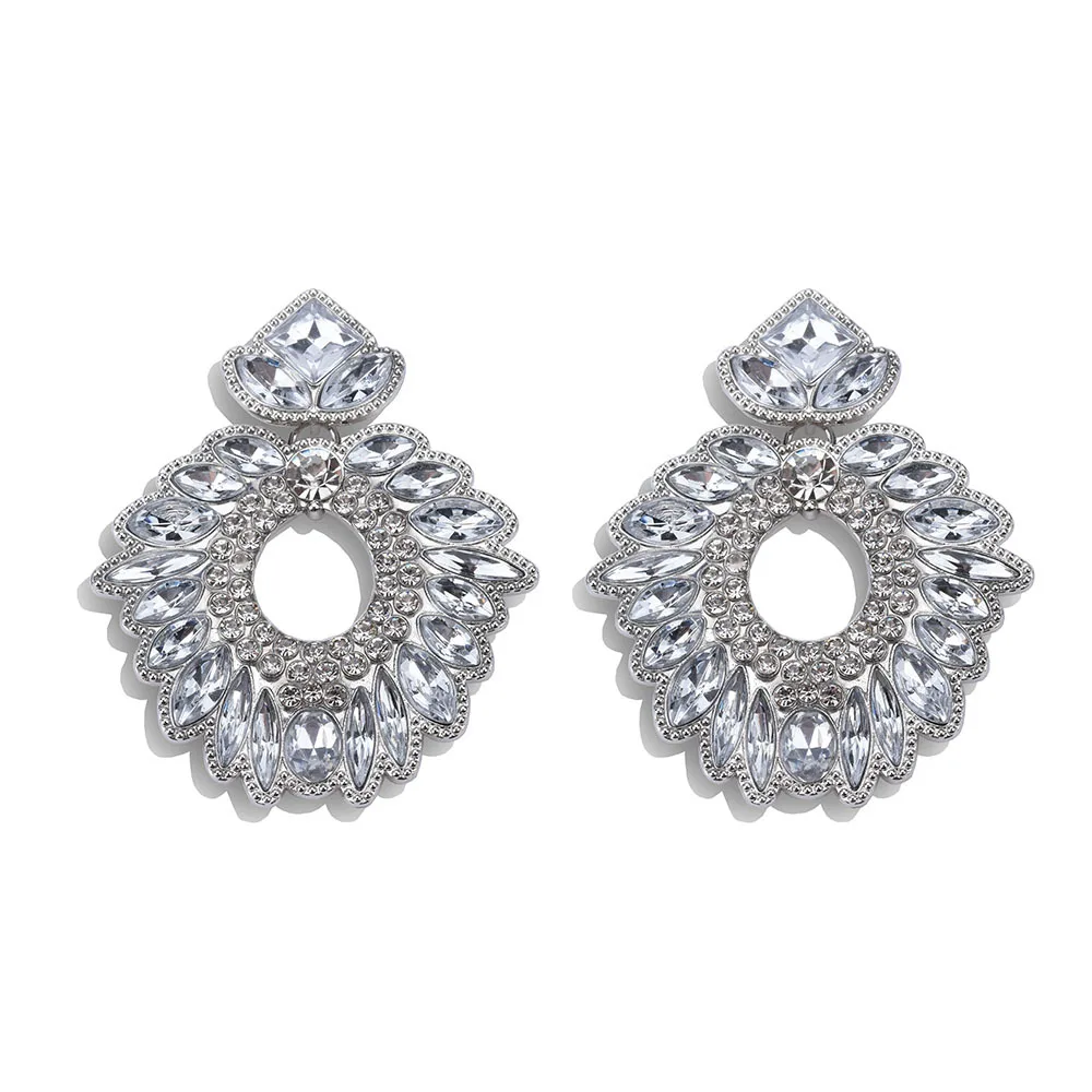 Cross-border earrings Alloy Diamond Rhinestone Colored Diamond Geometric Floral Earrings Hipster ins Internet celebrity earrings