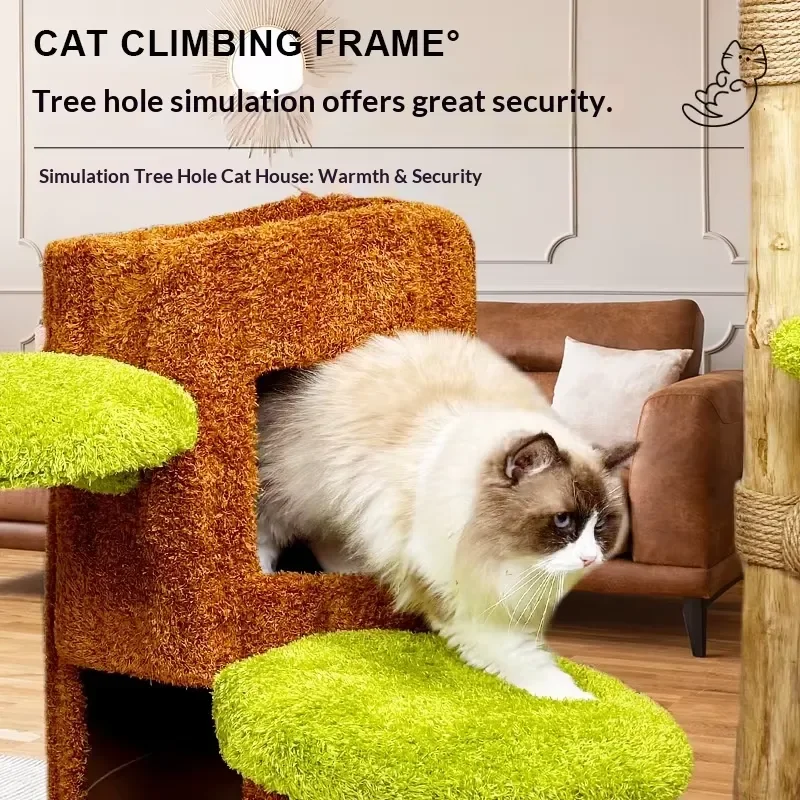 for Solid Wood Baby-Friendly Cat Climbing Frame Nest All-in-one Compact Sisal Jumping Platform with Toy Tree Hole System