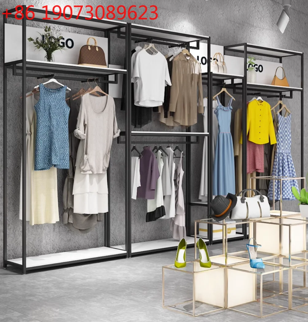 

Men's Display Rack Black Floor Live Shelf Hanger Clothing
