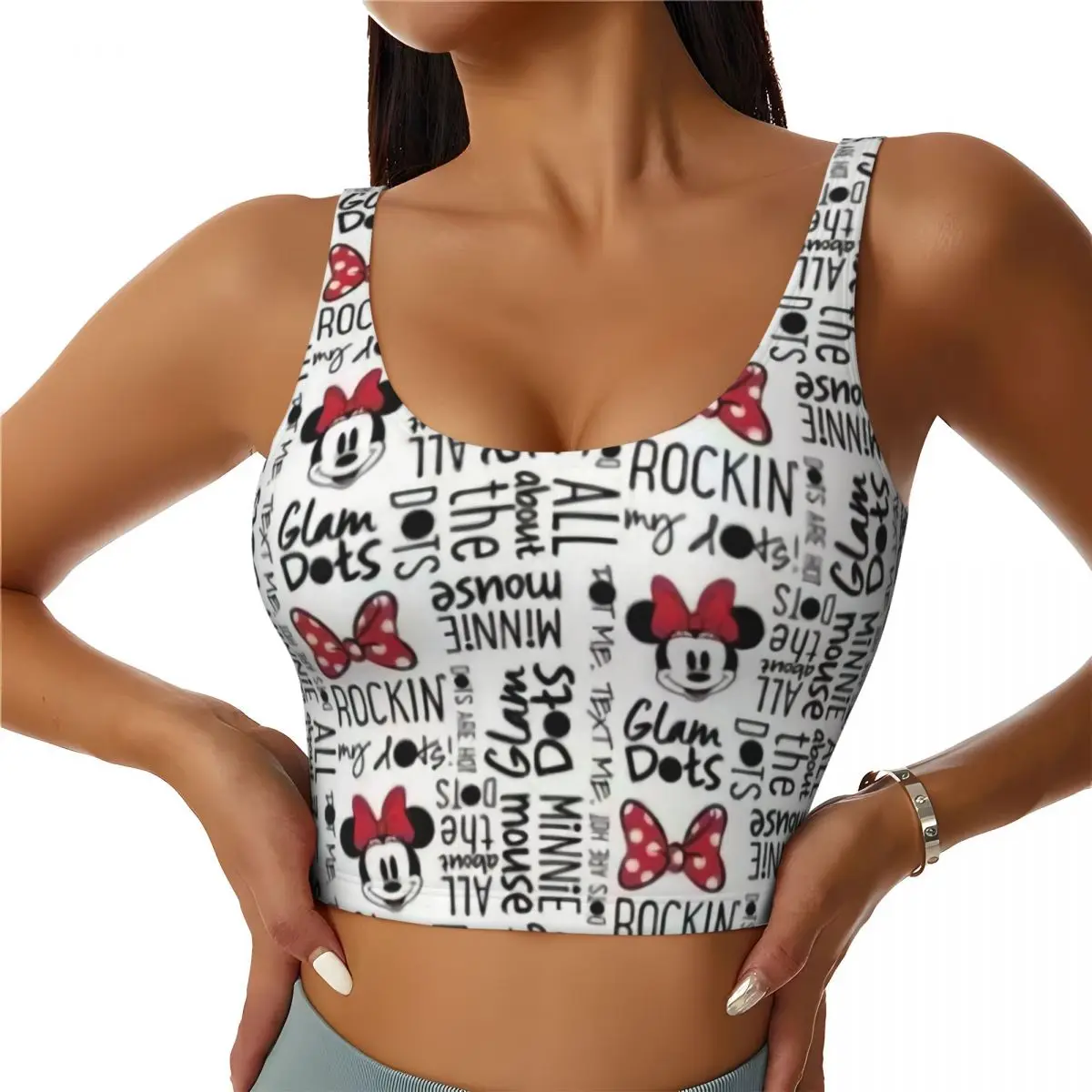 Custom Women's Mickey Mouse Minnie Bows Cartoon Sports Bras High Impact Gym Workout Yoga Crop Tank Tops