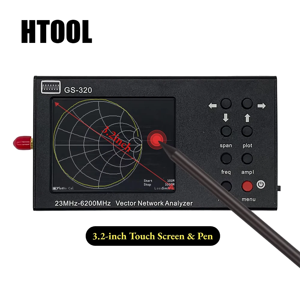 HTOOL GS320 Vector Network Analyzer 23MHz-6.2GHz Antenna Analyzer Ham Radio Provide PC Software 10KHz Frequency Resolution