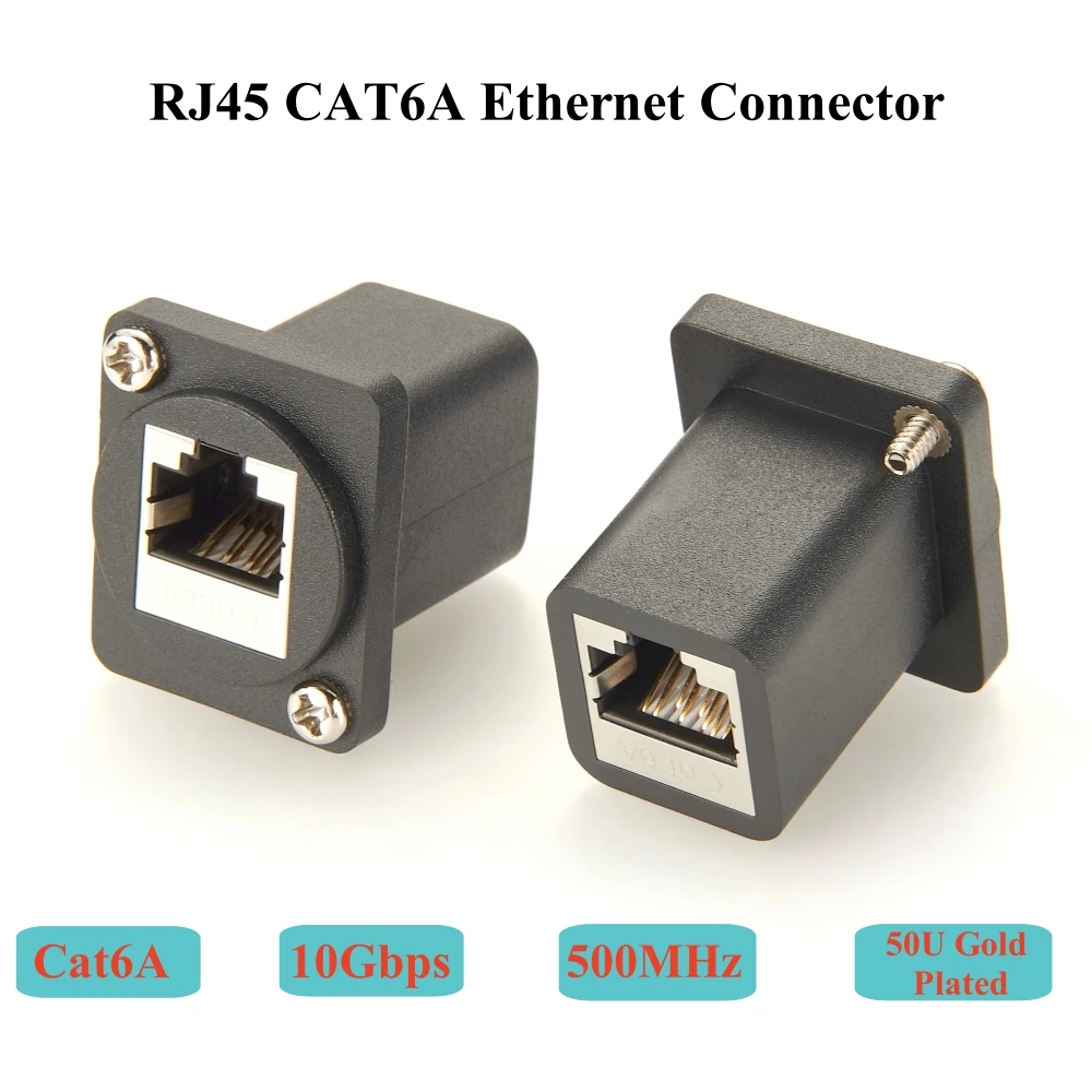 Panel Mount D-Series Connector RJ45 CAT6A Ethernet 10Gbps Shielded RJ45 LAN Network Female to Female FeedThrough Chassis Socket