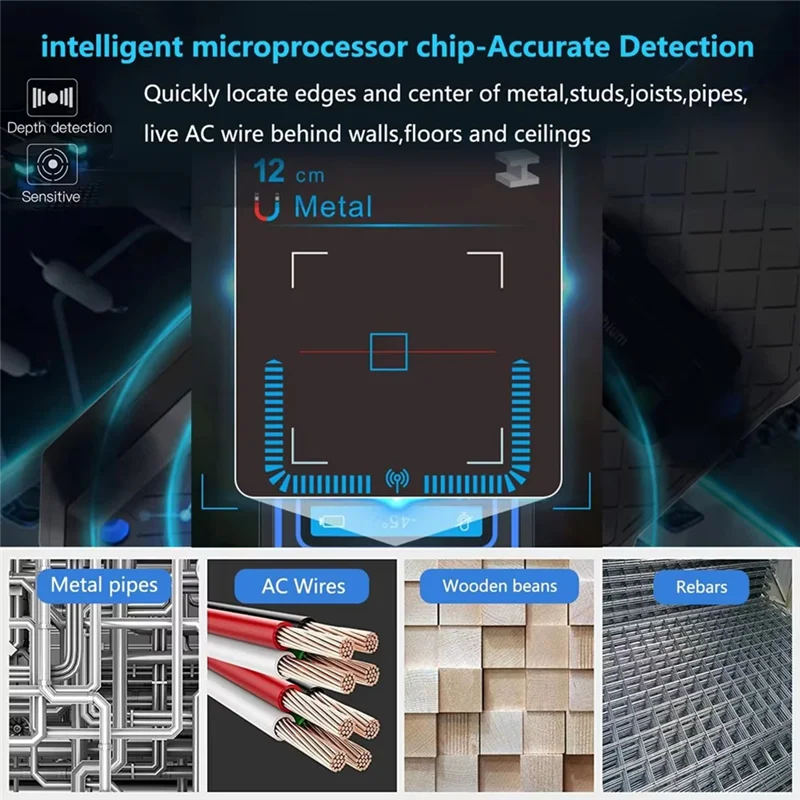 NF-518 جدار للكشف عن المعادن شاشة الكريستال السائل مع ثقب تحديد المواقع لأسلاك الكابلات المباشرة التيار المتناوب مسمار الخشب المعدني Find-BTFL