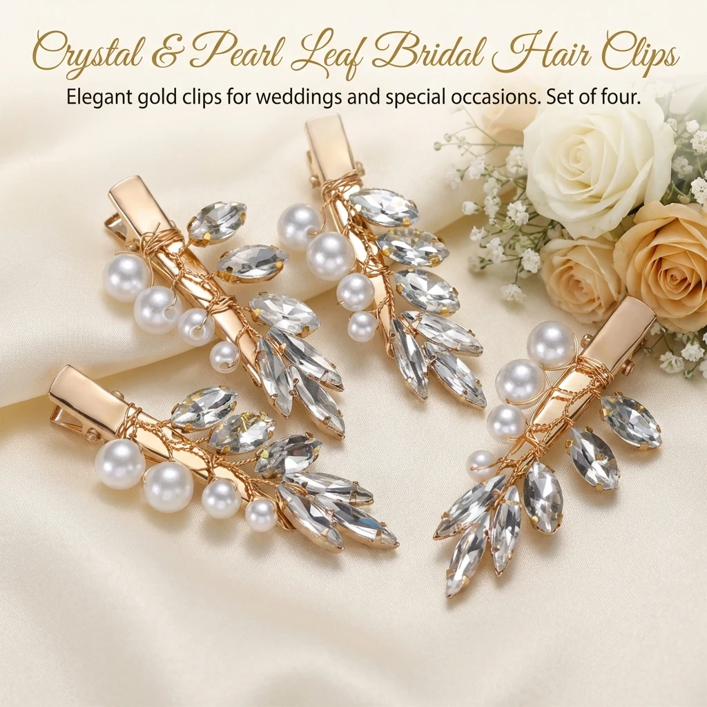 4pcs Pearl Hair Clips European Style Handmade Bridal Wedding Hair Accessories with Rhinestone Hair Clips