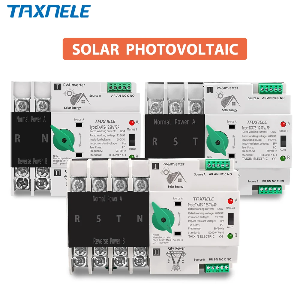 2P 3P 4P Din السكك الحديدية ATS PV العاكس المزدوج الطاقة التلقائي نقل محدد مفاتيح دون انقطاع 63A 100A 125A الضوئية الشمسية