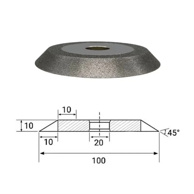 ABKP-Affilatrice per mola diamantata smussata Galvanotecnica 100 mm Diametro 20 Foro interno 45 gradi 200 Maglia