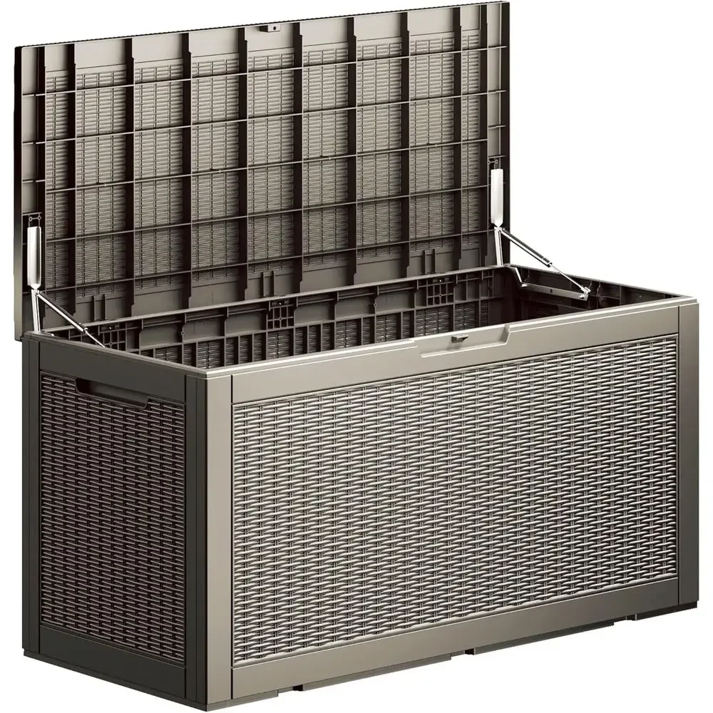 100 Gallon Resin Deck Box - Lockable Waterproof Storage for Outdoor and Indoor Use, UV-Resistant, Grey