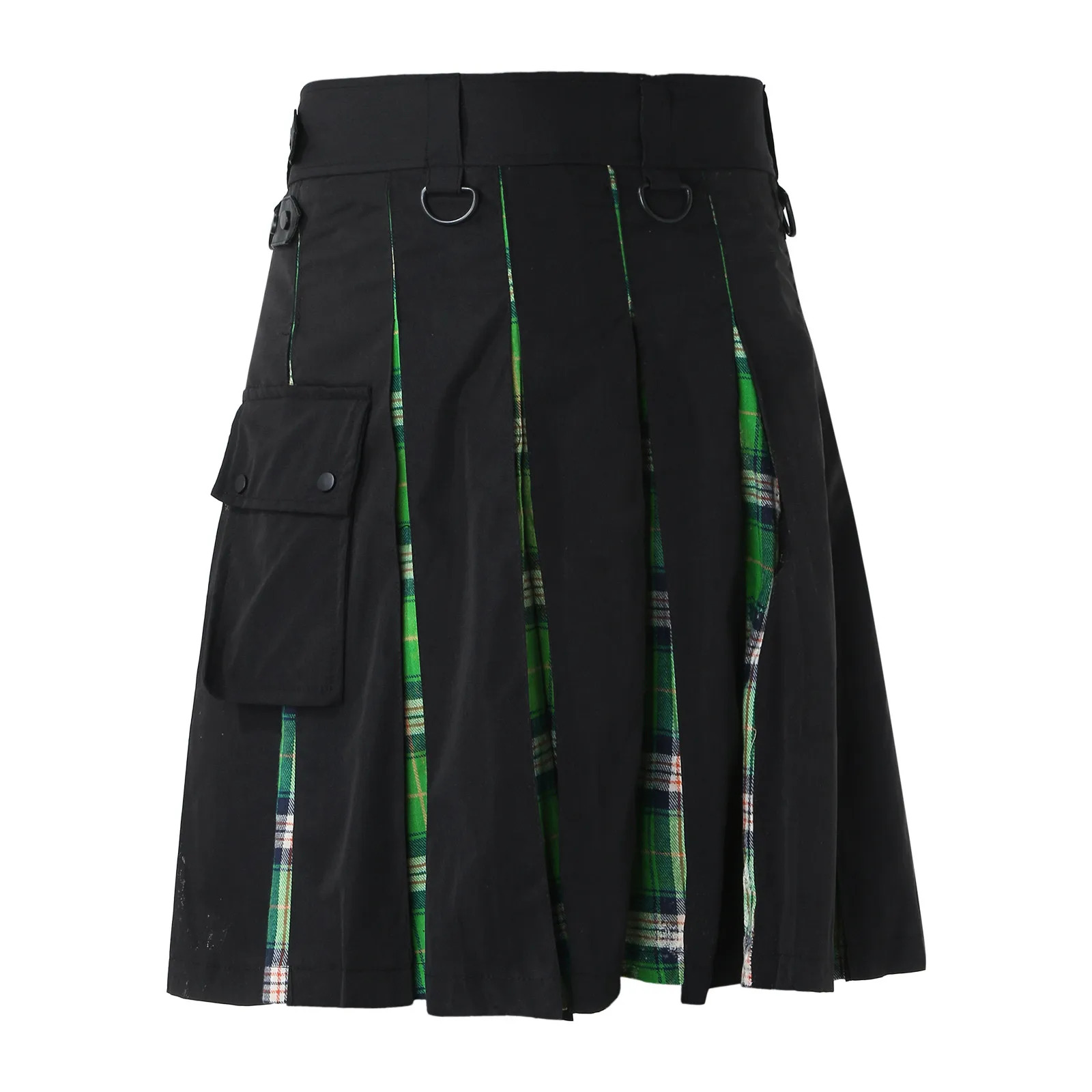 Herrenmode schottischen Retro Kilt Cosplay Plissee lässig schottischen Stil Plaid Kontrast Highland Tasche traditionellen Utility Rock