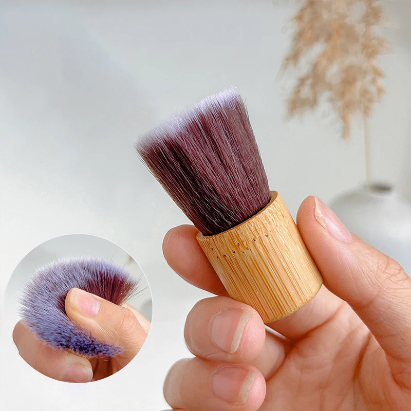 Mini Short Handled Nail Cleaning Brush Nail Art Dust Remover Bamboo Handle Nail Trimming Cleaning Manicure Tools