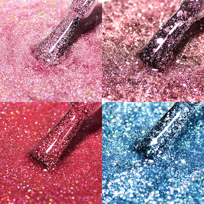 Mtssii 6ml Silver Purple Glitter UV Gel Bling Sequins Soak Off Manicuring Nail UV Gel Polish Need Base Top Coat Nail Art