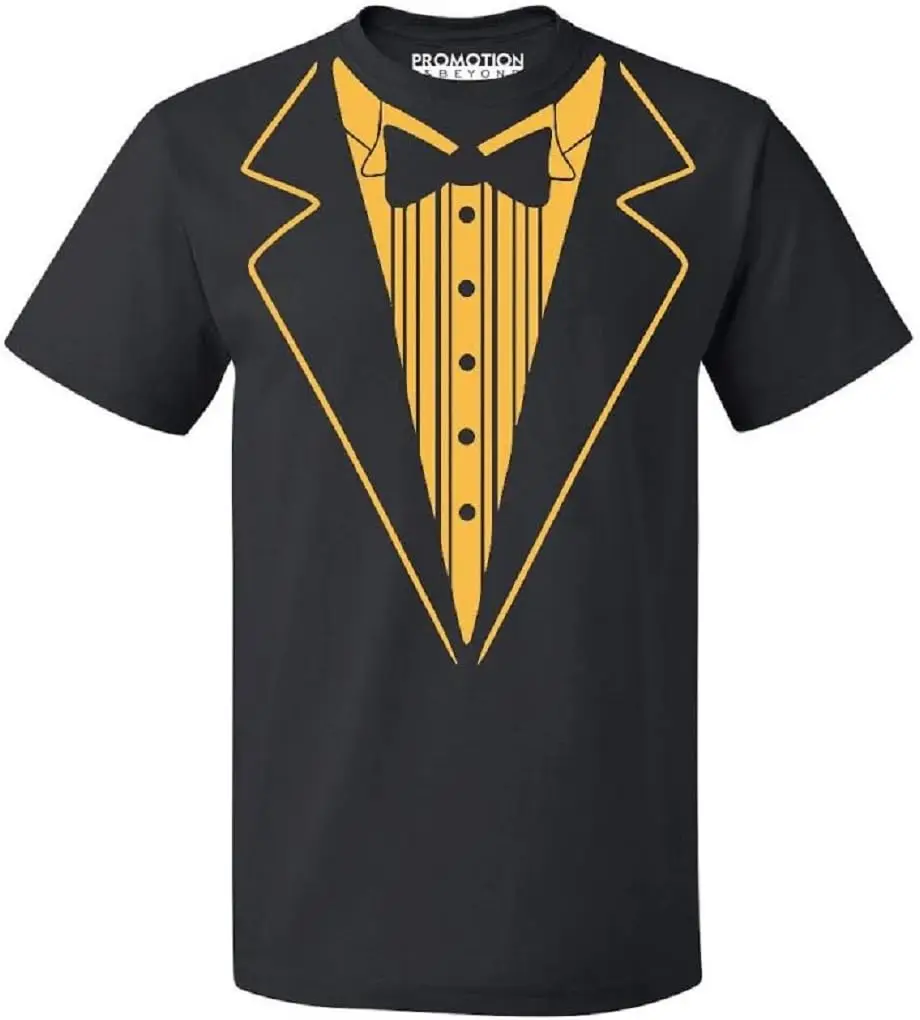 Tuxedo White Funny Men's T-Shirt Gold Shimmer | Tuxedo Shirt Party Ceremony Casual Outfit