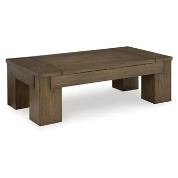 Image Contemporary Lift-Top Coffee Table Solid Wood Glazed Brown Ashley ~ Oak Veneer MDF ~ 54.13" W 28.25" D 18" H ~ Lift Top Extends