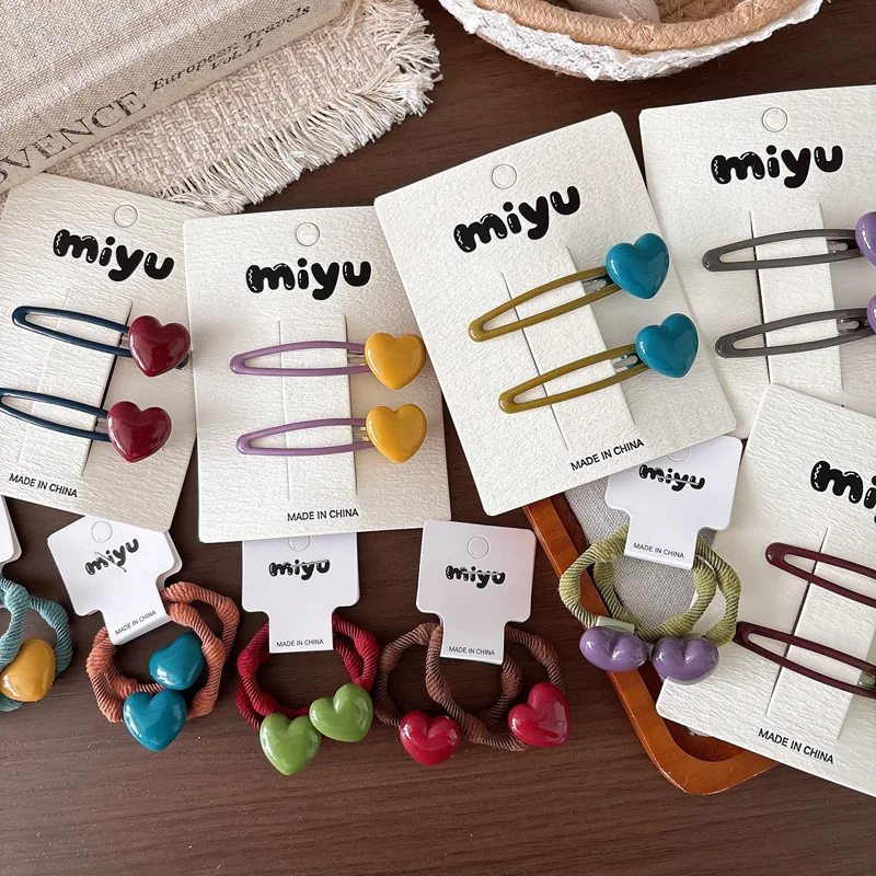 2pcs Heart-Shaped Elastic Hair Bands for Baby Girls Rubber Hair Rope Ties Kids Hair Clips And Hairpins Cute Headwear