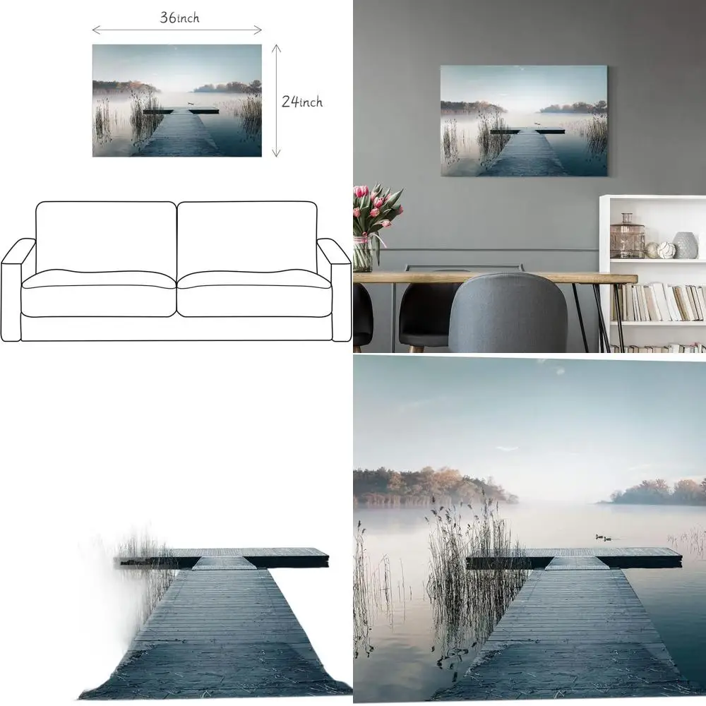 

Картина с видом на озеро в рамке: 36x24 дюймов, натуральный пейзажный мост и настенный декор для дома, спальни, офиса