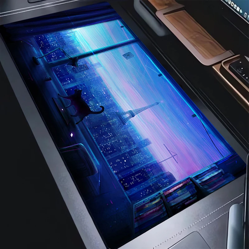 

Mouse Pad Mini PC Anime Scenery Desk Mat Non-Slip Rubber Laptop Black Cat Playmat Office Gaming Accessories for Gamer Mousepad