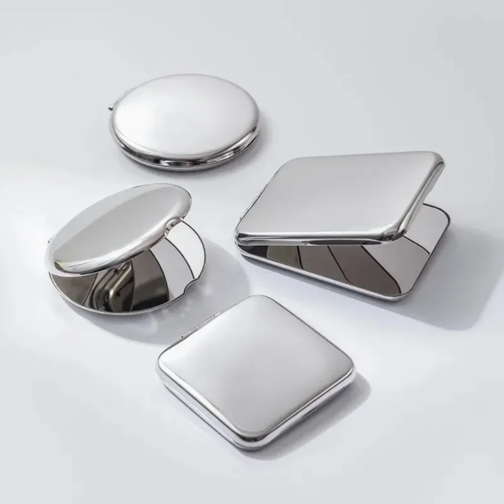 1pc Portable Women Stainless Steel Makeup Mirror Hand Pocket Folded-Side Cosmetic Make Up Mirror Small Various Shapes