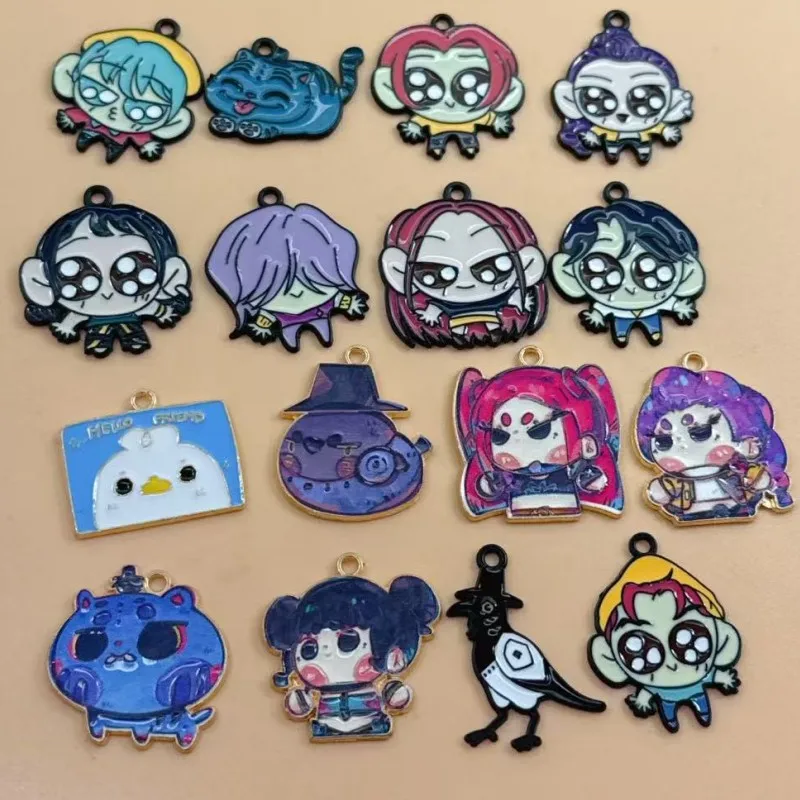 10Pcs/lot Cute Anime Girl Crow Enamel Charms Pendant for DIY