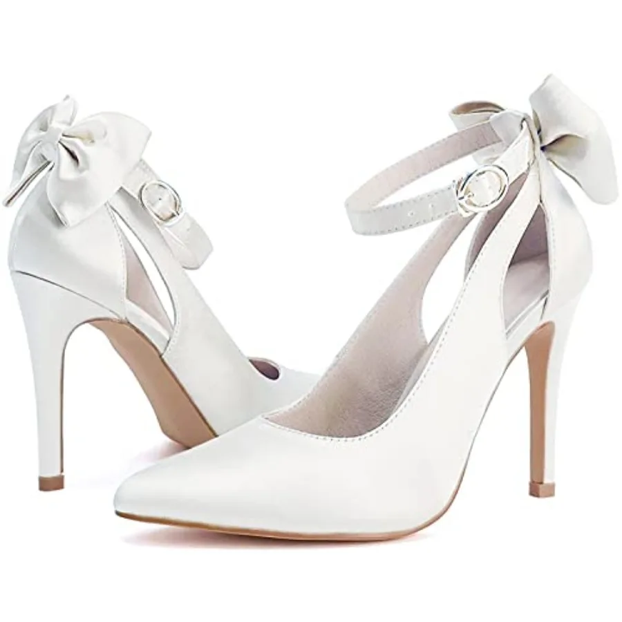 

Fashare Womens High Heels Bow Tie Back Sexy Stiletto Ankle Strap Wedding Dress Pumps Shoes