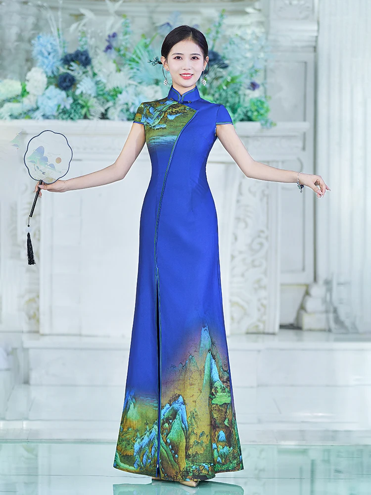 

Revised Long Dr Stage Performance Suit Vintage Sle High Slit ort Sve Floral Patterned for Women over 35