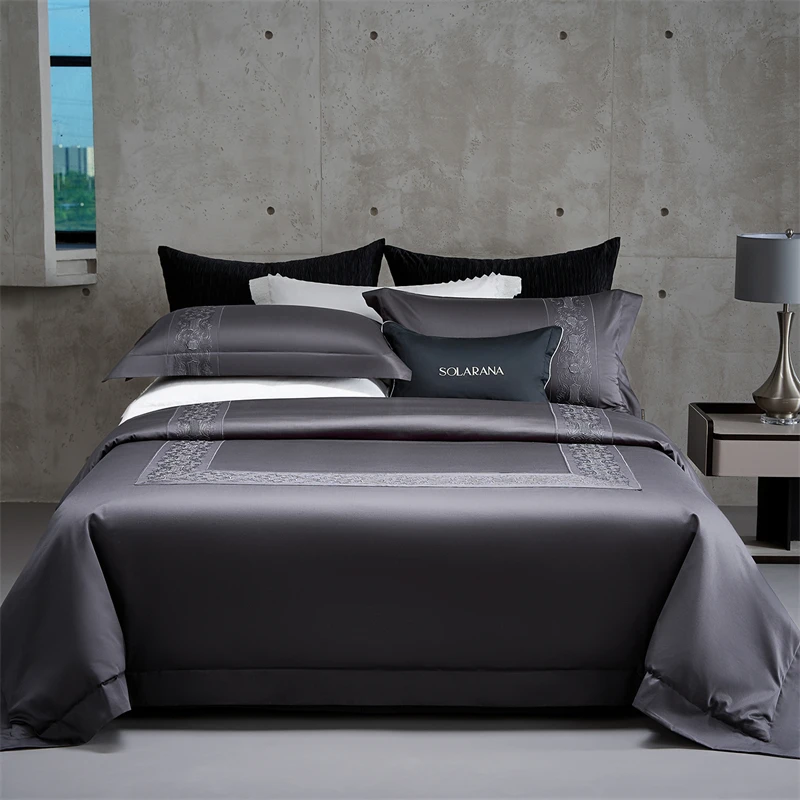 

Luxury Embroidery Solid Color Bedding Set 1000TC Sea Island Cotton Duvet Cover Flat/Fitted Bed Sheet Pillowcases 4Pcs