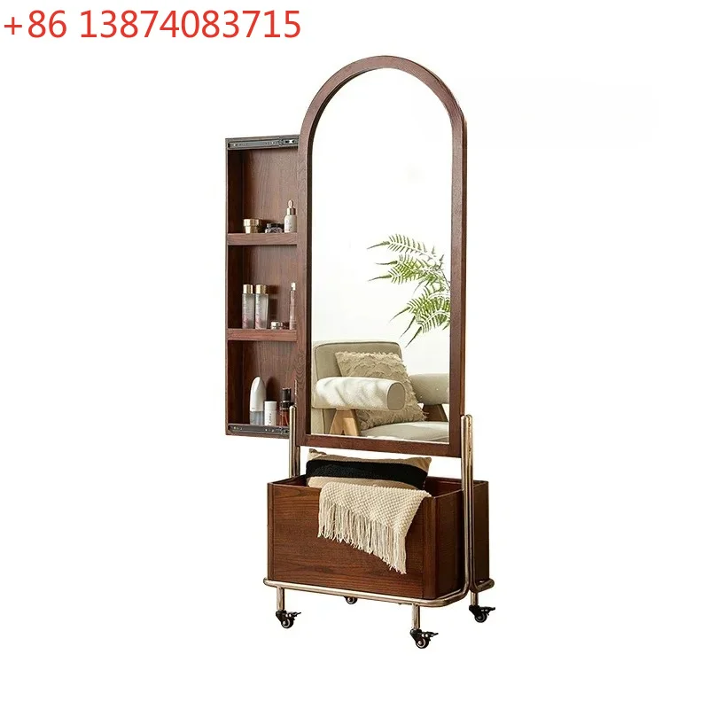 household bedroom removable full-length mirror coat rack  Nordic solid wood antique full-body mirror floor-to-ceiling