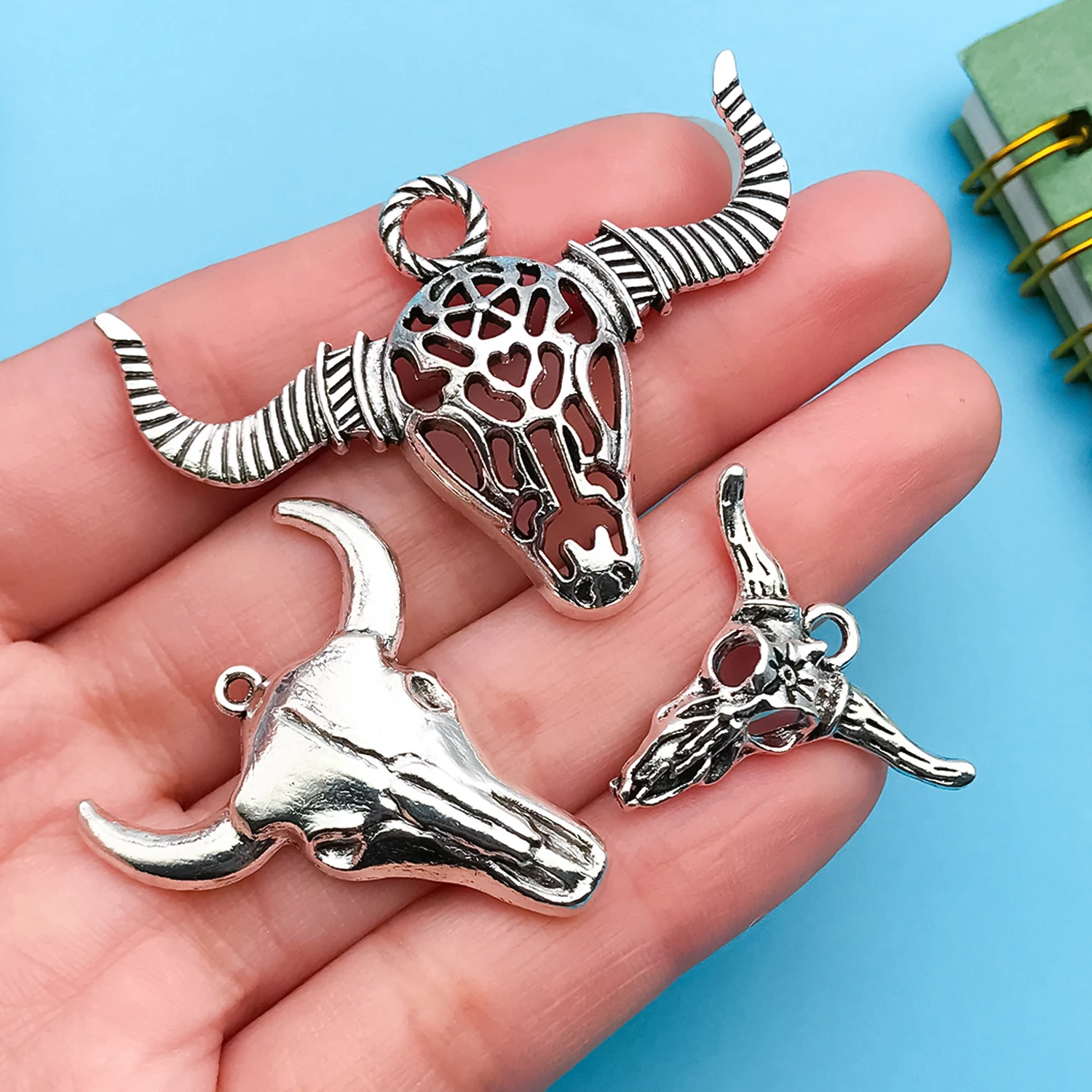 8pcs Antique Silvery Eid Al-Adha Bull Head Horn Charms Alloy Animal Pendants For DIY Jewelry Making Findings Crafting Accessory