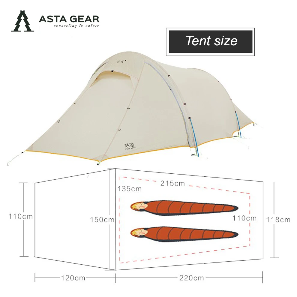 Asta Gear-Ultralight Nylon Outdoor Camping Tent, Windbreaker 2, 20D, Ultralight Tent