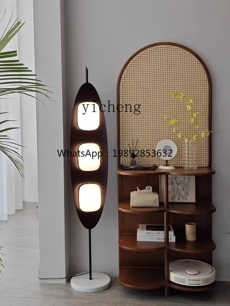 BJ Vintage Rattan Screen Home Partition Storage Rack Living Room Bedroom Hallway Middle Ancient Office Decorations