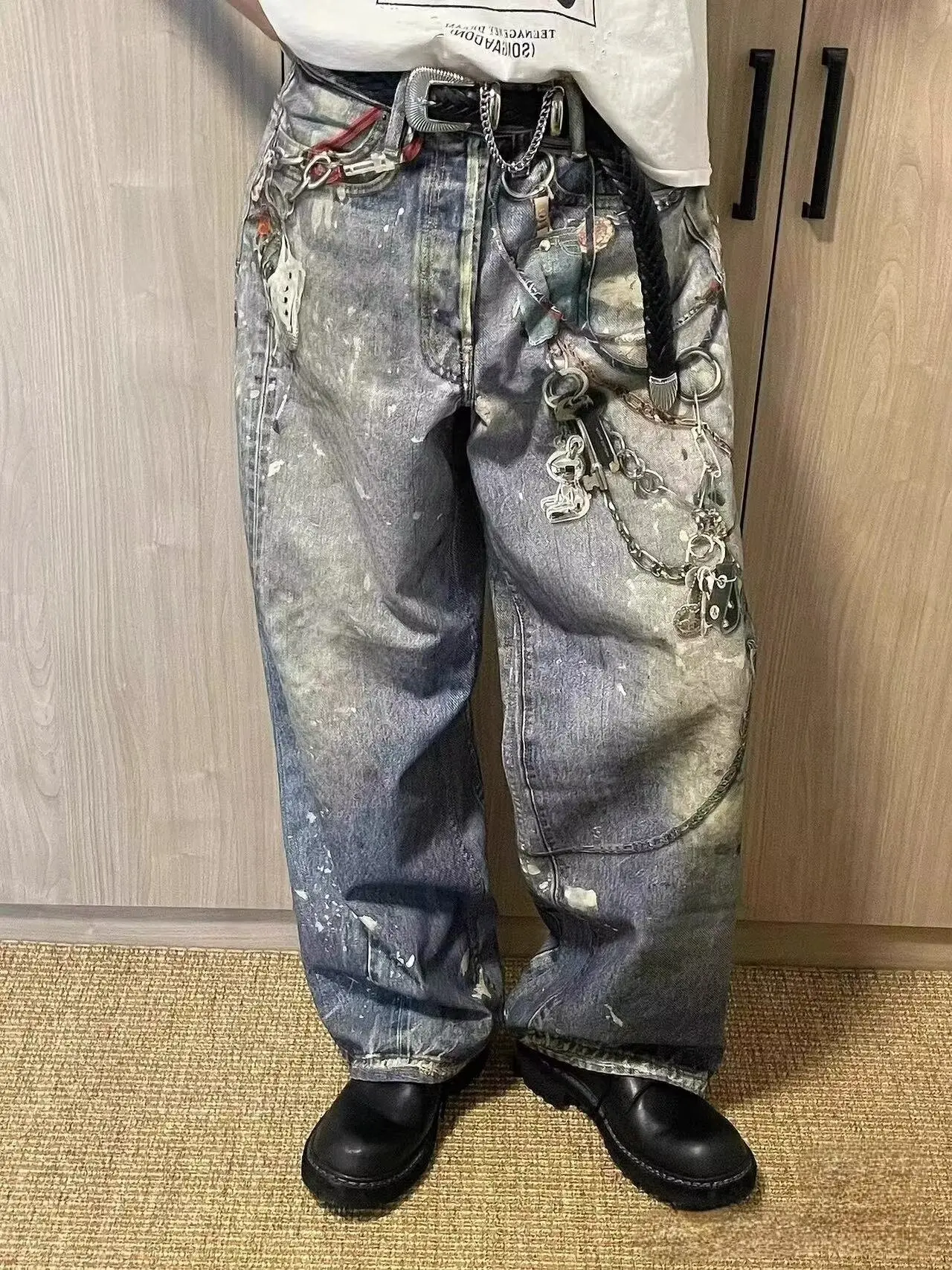 

3D Printing Street Style Mud Dye Spray Ink Baggy Jeans Men Women Youth Fashion High Waist Long Pants Moisture Wicking