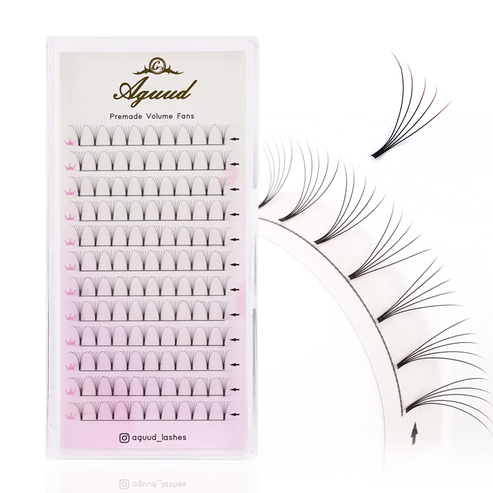 AGUUD 3D/4D/5D/6D Premade Volume Fans Lashes 0.07 0.10 Short Stem Long Stem Russian Eyelash Extension Fans Faux Mink Lash